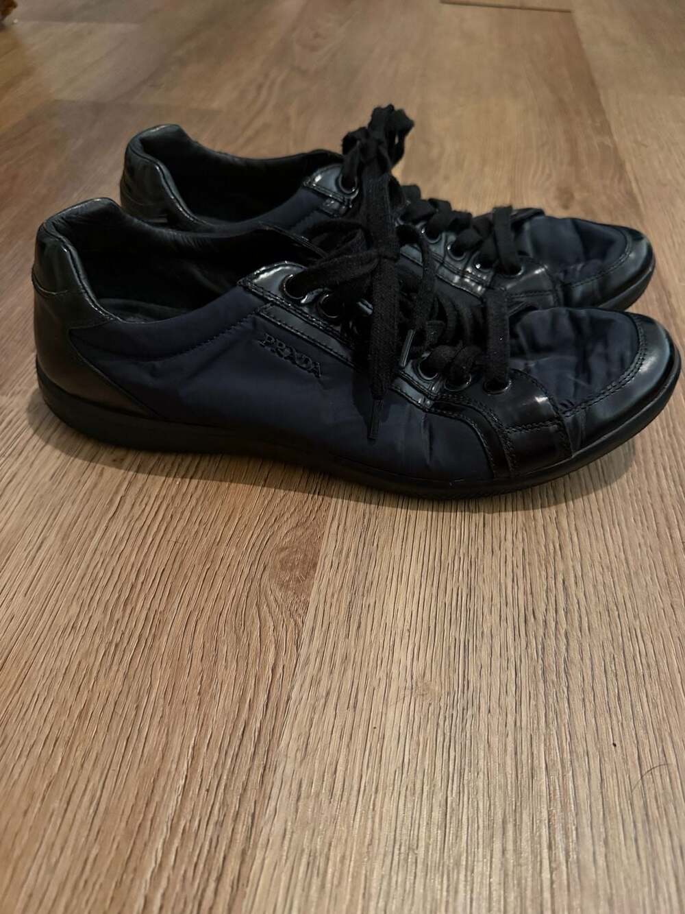 Prada Nylon and Patent Leather Sneakers Black Size 9.5